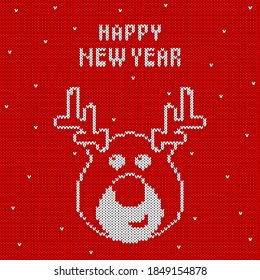 Christmas And New Year Knitted Pattern Background. Christmas Card Template, New Year Party Flyer, Christmas Home Decor. Warn Knitted Christmas Sweater Texture