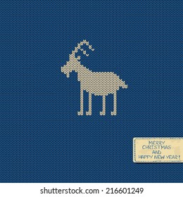 Christmas and New Year knitted pattern card with funny goat