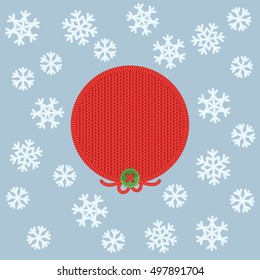 Christmas and New Year knitted round label. Snowflake and greeting card.
