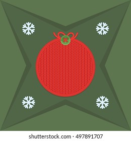 Christmas and New Year knitted round label. Snowflake and greeting card.