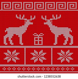 Christmas and New Year Knitting Pattern. Winter Holiday Seamless Sweater Design with large colored Christmas tree toy