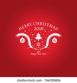Christmas and New Year label label with snowflakes, snow and a Christmas tree. Vector illustration