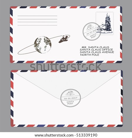 free santa envelope templates Christmas, new year. Letter to santa claus. Template, envelope.