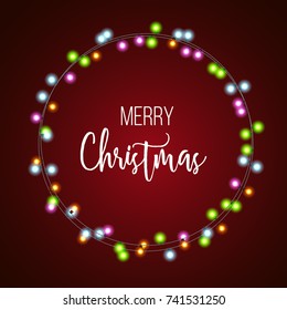 Christmas and New year light garland on a red background, vector illustration