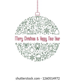 Christmas and New Year line icon Xmas ball. Vector illustration.