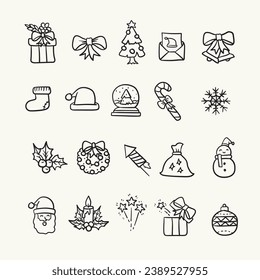 Christmas and New Year line icon set. outline illustration