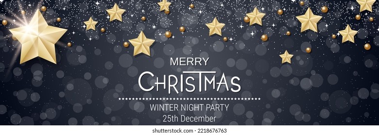 Christmas and New Year luxury banner, party invitation card, coupon, horizontal flyer vector design template