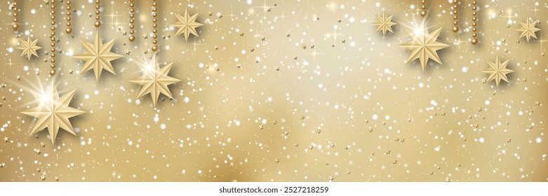 Christmas and New Year luxury banner vector design template. Blurred background with stars and snowflakes