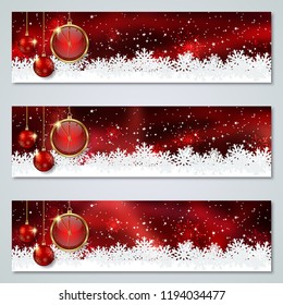 Christmas and New Year luxury red vector banners collection