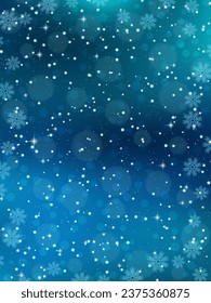 Navidad y Año Nuevo fondo vectorial de lujo con estrellas y copos de nieve. Diseño para banner, volante vertical, tarjeta de invitación, cupón, cupón