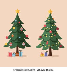 Christmas and New Year Magical green tree with so many holiday decorations isolated on white  background. Can be used easily for celebration cards or banner designs or for any other use.