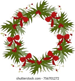 Christmas New Year mistletoe wreath vector
