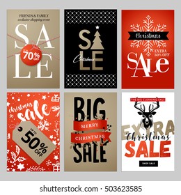 Christmas and New Year mobile sale banners collection. Vector illustrations of online shopping website and mobile website banners, posters, newsletter designs, ads, coupons, social media banners.