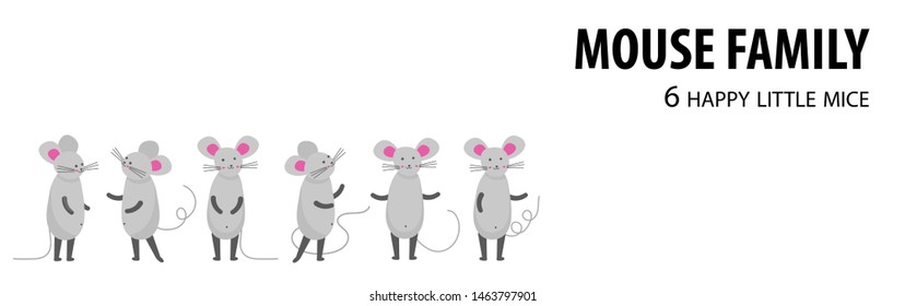 Christmas or New year mouse set. Cute mice. 2020 Winter background with mouse. Rat horoscope sign. Chinese year of Rat 2020. Happy New Year. Concept vector image of symbol chinese new year