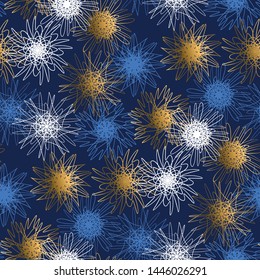 Christmas and new year night blue luxury decorative repeatable motif. Xmas elegant geometric snowflakes seamless pattern for background, wrapping paper, fabric, surface design.  