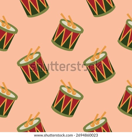 Christmas New Year Nutcracker drum seamless pattern background for packaging and decoration
