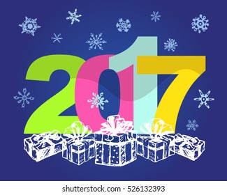 Christmas and New Year objects. Hand-drawn with ink. Vector illustration. Happy new year 2017 Text Design vector