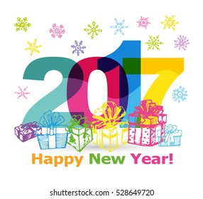 Christmas and New Year objects. Hand-drawn with ink. Vector illustration. Happy new year 2017 Text Design vector