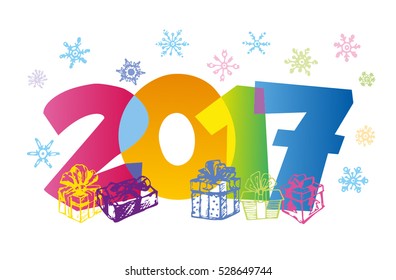 Christmas and New Year objects. Hand-drawn with ink. Vector illustration. Happy new year 2017 Text Design vector