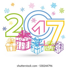 Christmas and New Year objects. Hand-drawn with ink. Vector illustration. Happy new year 2017 Text Design vector