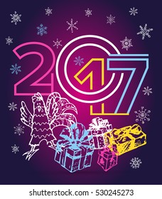 Christmas and New Year objects. Hand-drawn with ink. Vector illustration. Happy new year 2017 Text Design vector