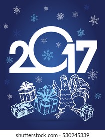 Christmas and New Year objects. Hand-drawn with ink. Vector illustration. Happy new year 2017 Text Design vector