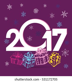 Christmas and New Year objects. Hand-drawn with ink. Vector illustration. Happy new year 2017 Text Design vector