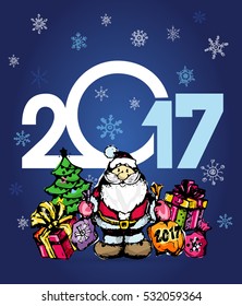 Christmas and New Year objects. Hand-drawn with ink. Vector illustration. Happy new year 2017 Text Design vector