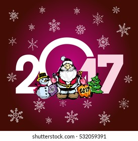 Christmas and New Year objects. Hand-drawn with ink. Vector illustration. Happy new year 2017 Text Design vector