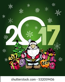 Christmas and New Year objects. Hand-drawn with ink. Vector illustration. Happy new year 2017 Text Design vector