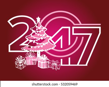 Christmas and New Year objects. Hand-drawn with ink. Vector illustration. Happy new year 2017 Text Design vector