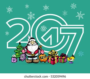 Christmas and New Year objects. Hand-drawn with ink. Vector illustration. Happy new year 2017 Text Design vector