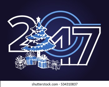 Christmas and New Year objects. Hand-drawn with ink. Vector illustration. Happy new year 2017 Text Design vector