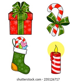 Christmas and New Year objects. Traditional design elements collection. Eps 10 vector illustration.