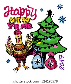 Christmas and New Year objects.Hand-drawn with ink. Vector illustration.