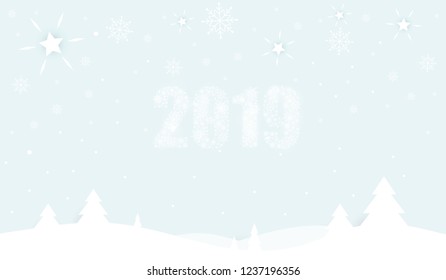 Christmas and New Year on snow background. Flat vector illustration. 