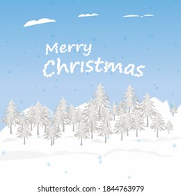 Christmas and New year on white Christmas background with winter landscape with snowflakes