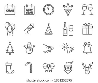 Christmas and new year outline icon set.