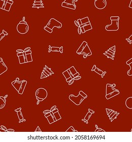 
Christmas and New Year outline vector seamless pattern. Design for wrapping paper, backgrounds and print.