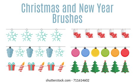 Christmas and New Year Party Flags, Buntings,  Brushes for Creating a Party Invitation or Card. Vector Illustration EPS10
