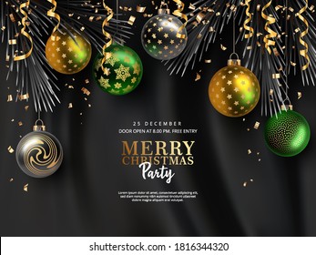 Christmas and New Year party poster. Luxury background. Tree decoration