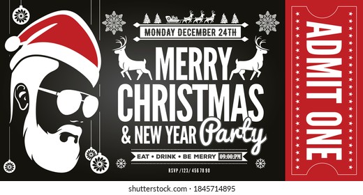 Christmas and New Year Party Ticket Invitation. Vector illustration	