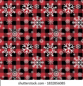 Christmas And New Year Pattern At Buffalo Plaid. Festive Background For Design And Print