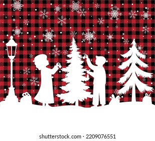 Weihnachten- und Neujahrsmuster bei Buffalo Plaid. Festlicher Hintergrund für Design und Druck