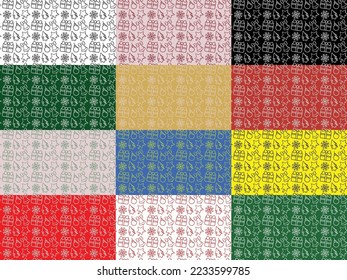 Conjunto de colores de patrones de Navidad y Año Nuevo. Iconos minimalistas. 12 en 1. Árbol de Navidad, bola de vidrio, campana, estrella y copo de nieve en vector
