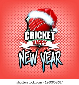 Christmas and new year pattern. Cricket logo template design. Cricket ball with santa hat. Pattern for banner, poster, greeting card, party invitation. Vector illustration