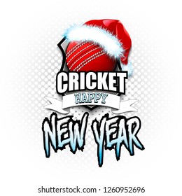 Christmas and new year pattern. Cricket logo template design. Cricket ball with santa hat. Pattern for banner, poster, greeting card, party invitation. Vector illustration
