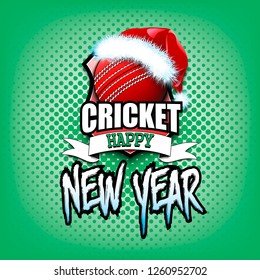 Christmas and new year pattern. Cricket logo template design. Cricket ball with santa hat. Pattern for banner, poster, greeting card, party invitation. Vector illustration