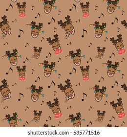 Christmas and New Year pattern with deers and music
