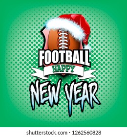Christmas and new year pattern. Football logo template design. Football ball with santa hat. Pattern for banner, poster, greeting card, party invitation. Vector illustration